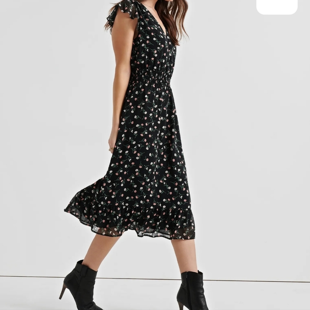 Lucky Brand ditsy printed midi dress XS